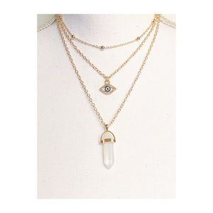 TIERED EVIL EYE OPALITE STONE NECKLACE